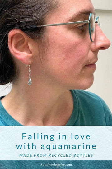 Falling in love with aquamarine glass jewelry, made from recycled bottles and recycled silver