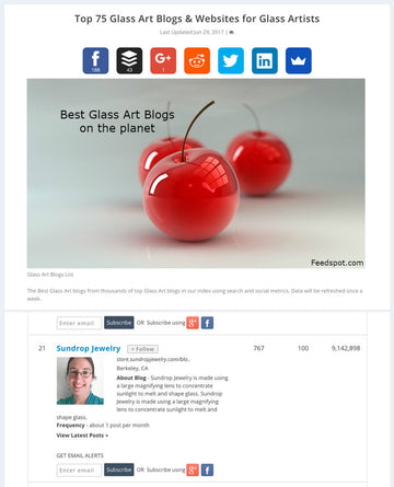 Sundrop Jewelry in the Top 75 Glass Art Blogs & Websites