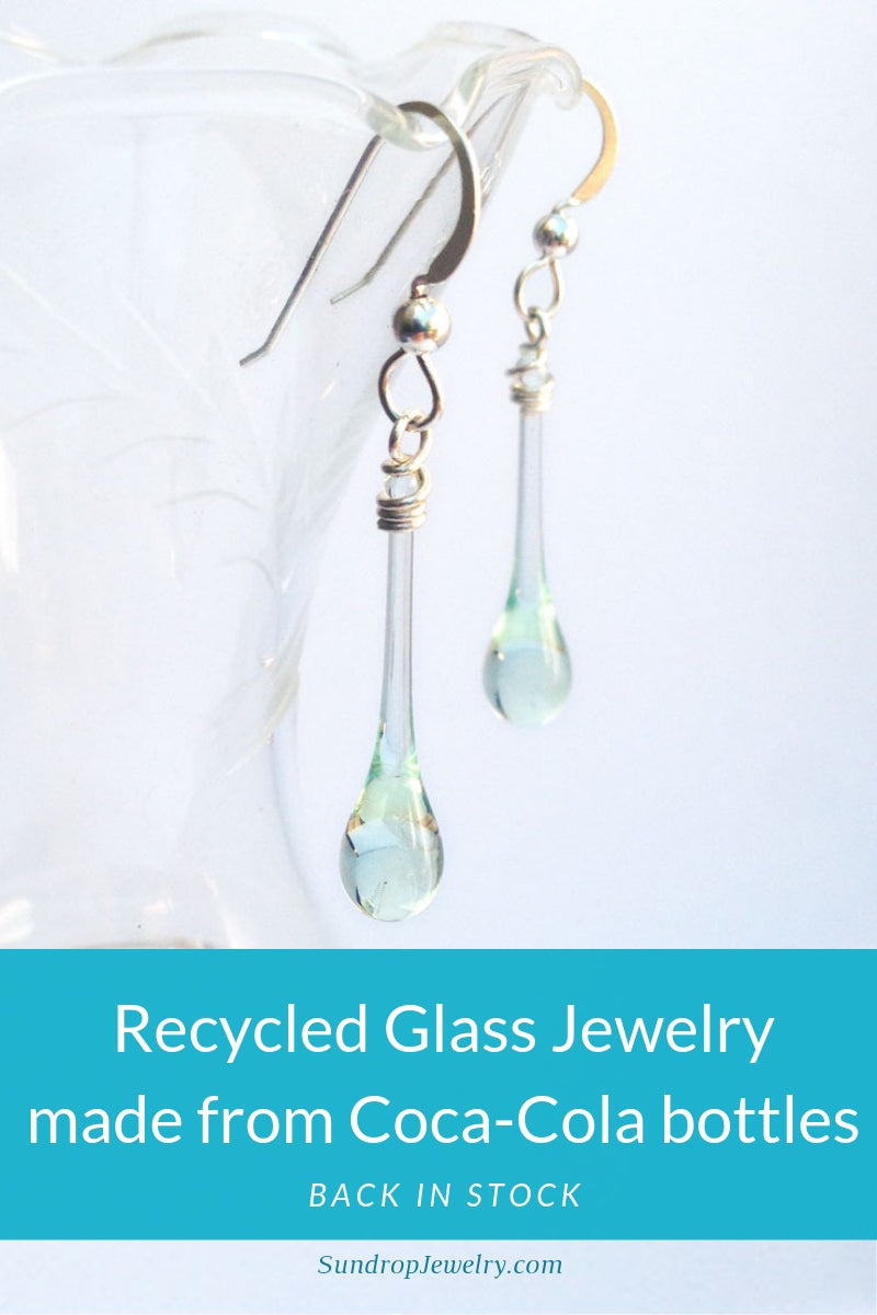 Jewelry made from recycled glass Coca-Cola bottles melted with sunshine