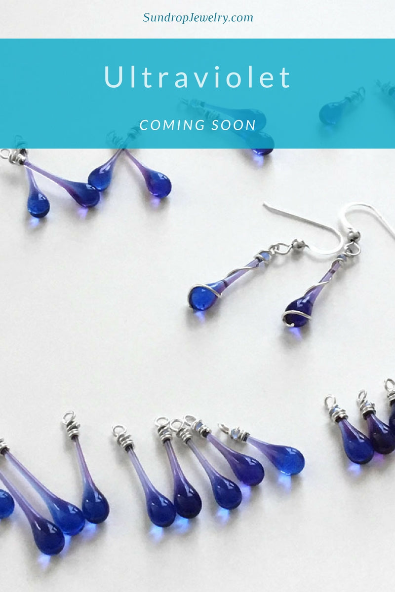 Ultraviolet colored jewelry - sun-melted purple glass with a tinge of blue