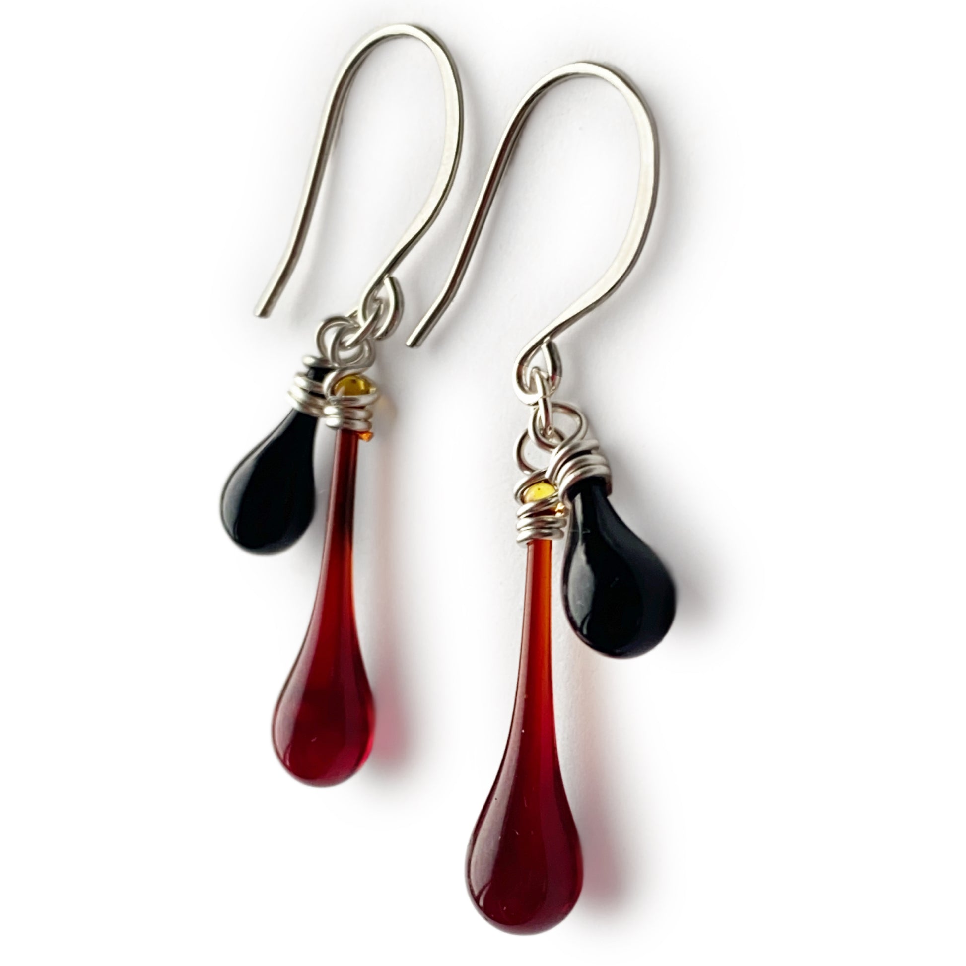 Red and Black Duet Earrings with handmade hooks - Sundrop Jewelry