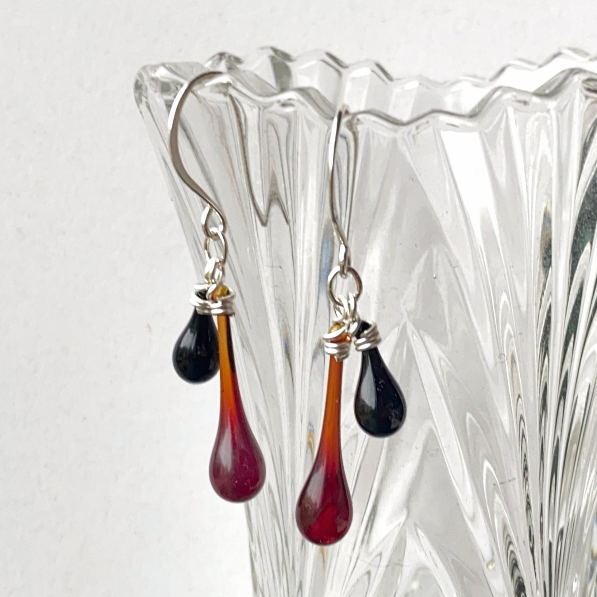 Red and Black Duet Earrings with handmade hooks - Sundrop Jewelry