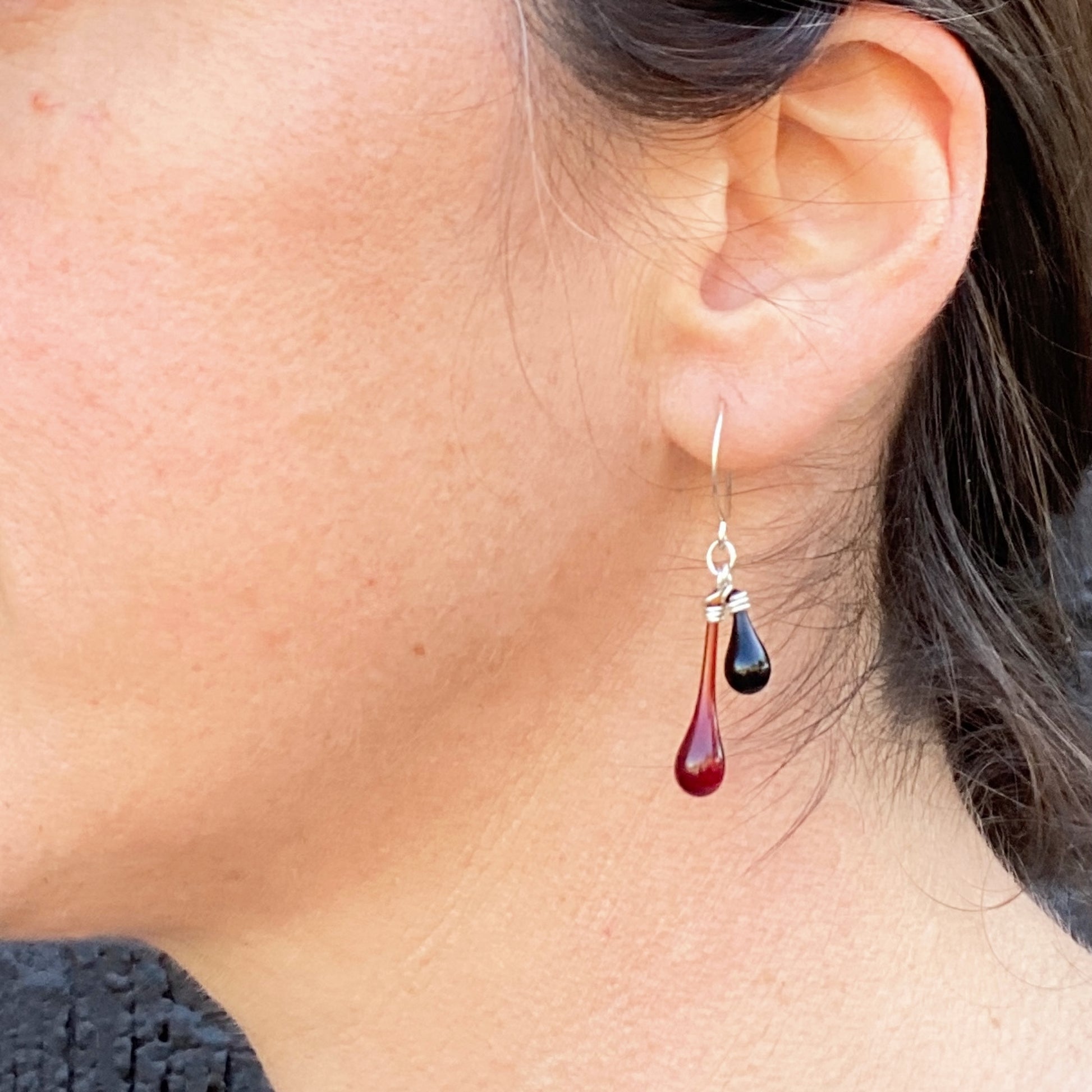 Red and Black Duet Earrings with handmade hooks - Sundrop Jewelry