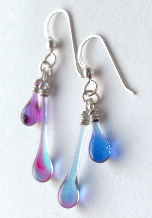 Duet Earrings, Asymmetric Magenta and Blue - Sundrop Jewelry