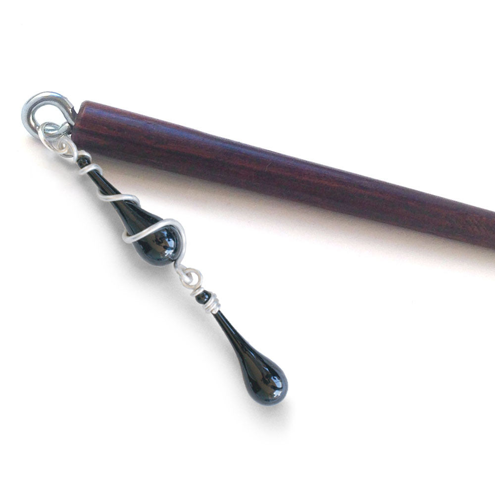 Black & Silver Hair Stick - glass Jewelry by Sundrop Jewelry