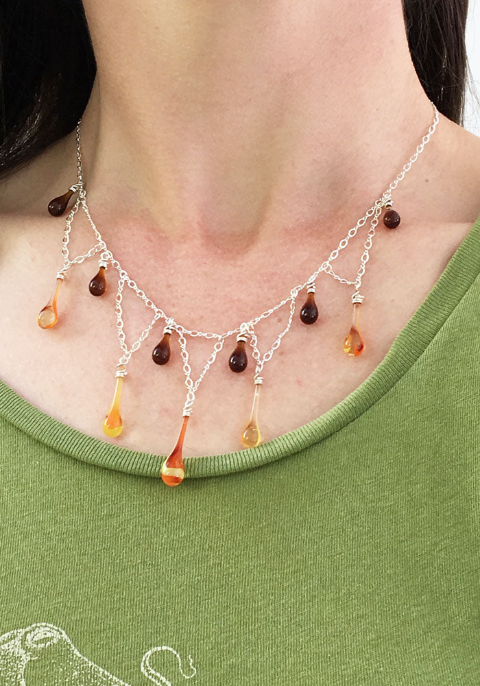 Flaming Triangles Necklace - glass Necklace by Sundrop Jewelry