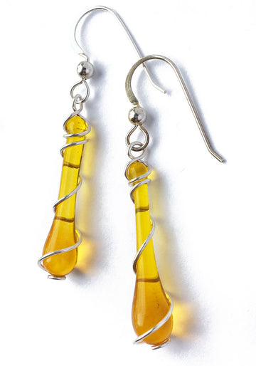 Honey Lyra Silver Spiral Earrings - glass Jewelry by Sundrop Jewelry