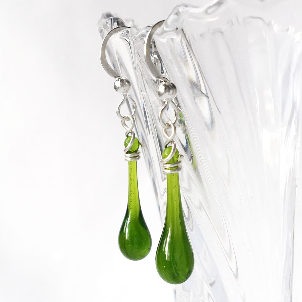 Short Mossy Swirl Solaris Earrings - glass Jewelry by Sundrop Jewelry