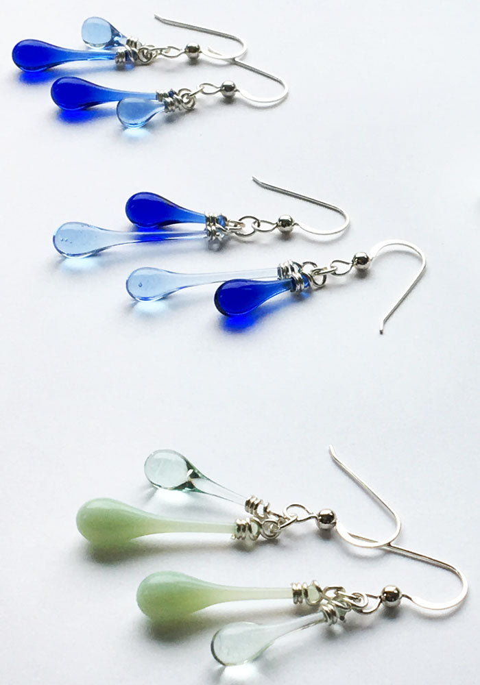 Recycled Greens Duet Earrings - glass Earrings by Sundrop Jewelry