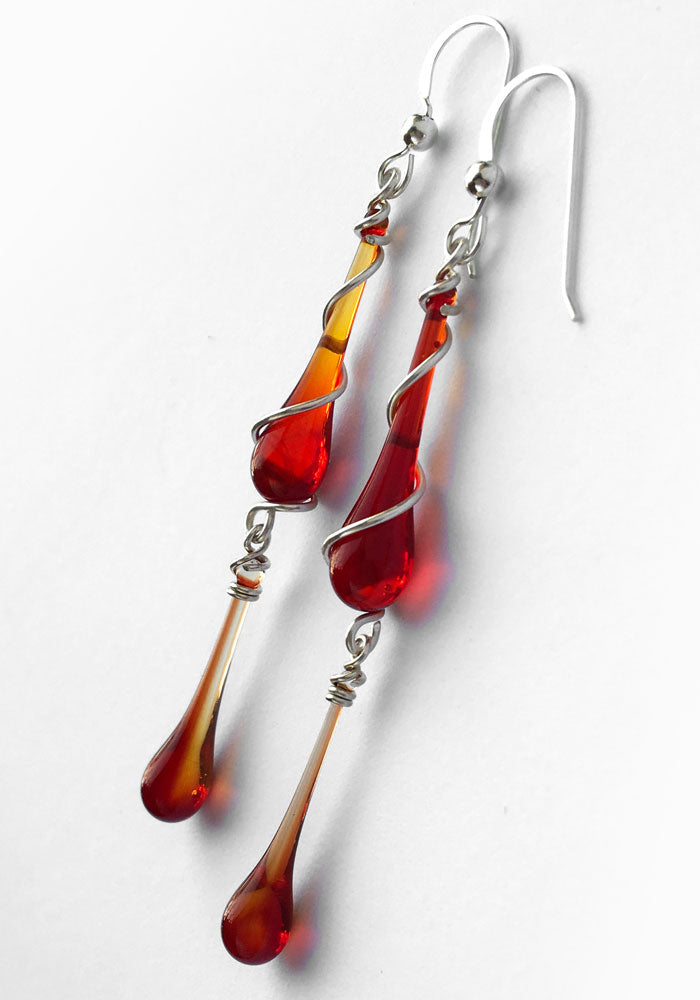 Strike Red Gemini Earrings - glass Earrings by Sundrop Jewelry