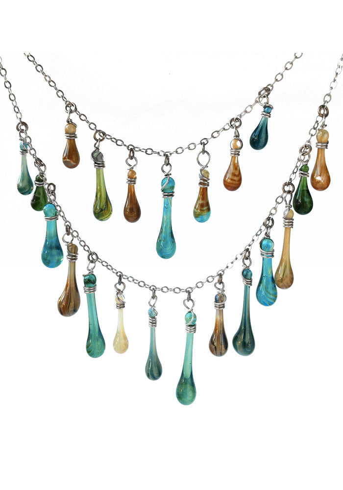 Turquoise and Brown Waterfall Necklace - Sundrop Jewelry